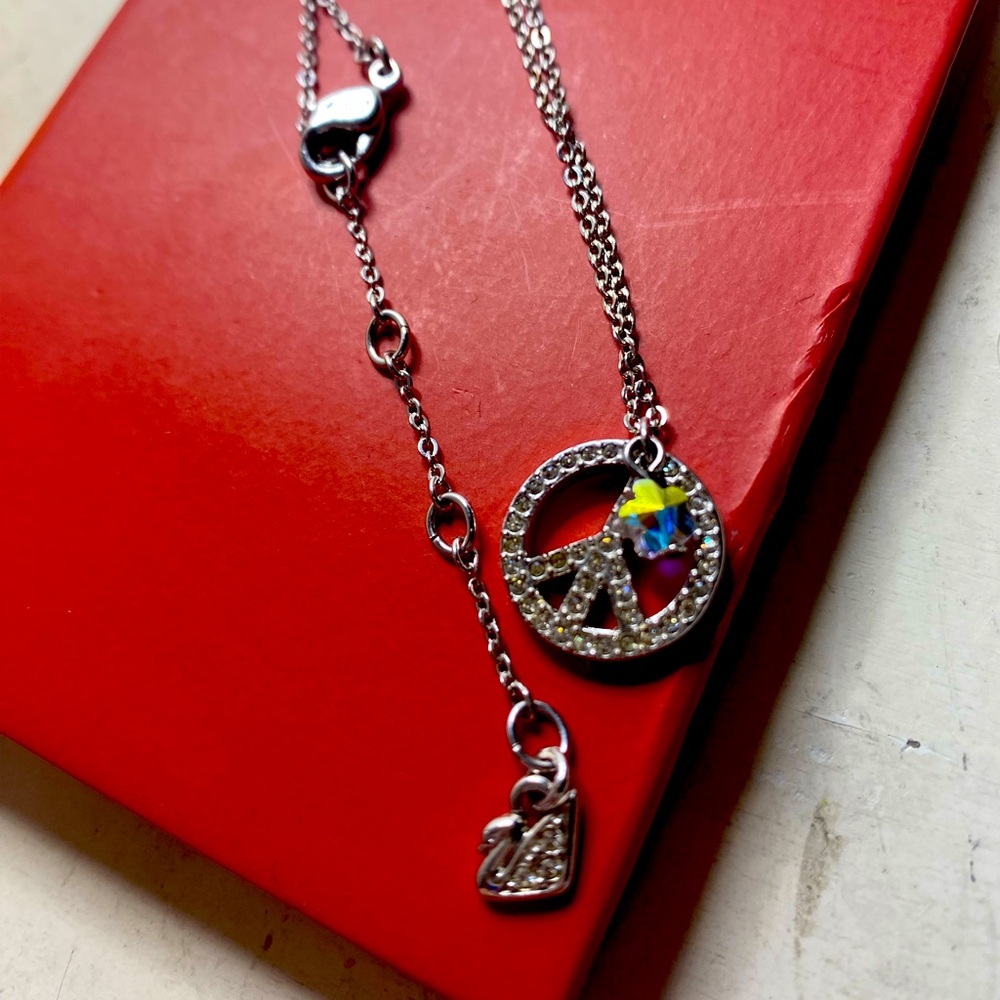 Swarovski Crystal Peace Sign Necklace with Charm